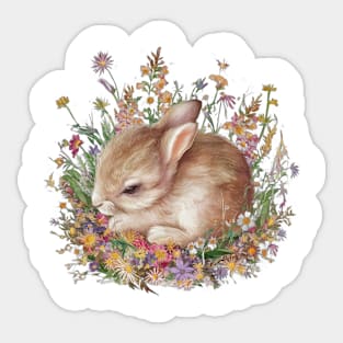 Cute Bunny Rabbit Wild Flowers Sticker